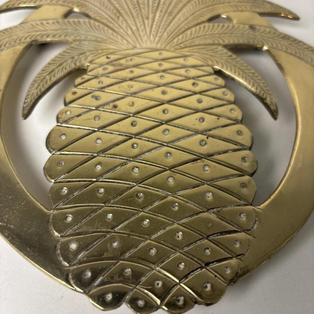 VTG Brass Pineapple Etched Trivet Made In India Coastal Southern Vintage Decor‎